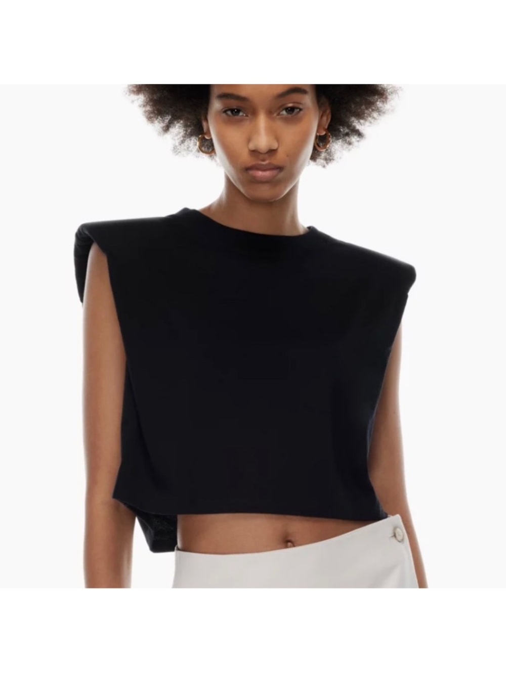 Aritzia Babaton Shoulder Pad Black Cropped T-Shirt Size S